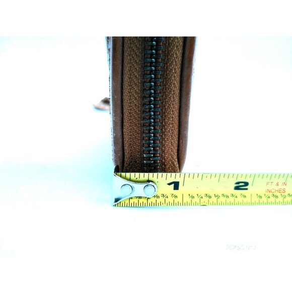 ZOA Wallet Cards Coin Purse Genuine Brown Leather Woven Design Zip Around Clutch - Picture 10 of 11